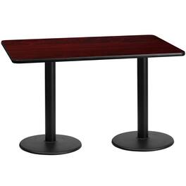 Flash Furniture - Graniss 30'' x 60'' Rectangular Mahogany Laminate Table Top with 18'' Round Table Height Bases - Brown
