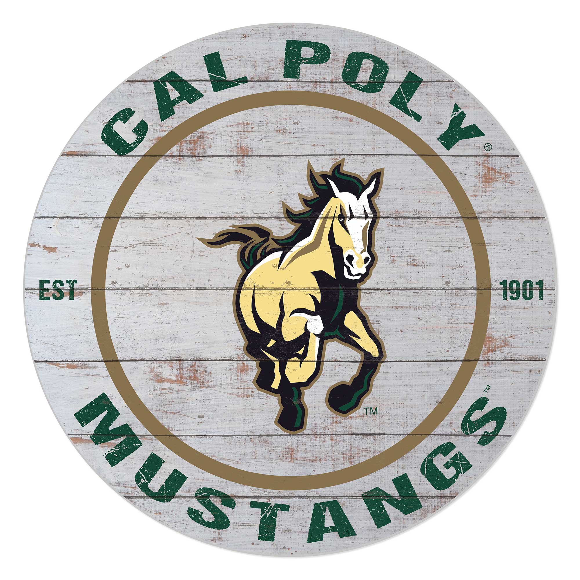 Cal Poly Mustangs 20" Indoor/Outdoor Weathered Circle Sign