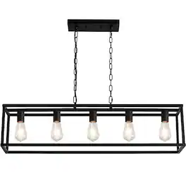 Jandcase - 5-Light Island Pendant Light, E26 Socket, Non-Integrated Bulbs, KD Design, for Kitchen Island - Black
