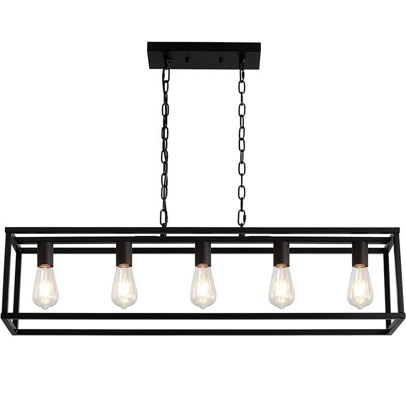 Front. Jandcase - JANDCASE 5-Light Black Island Pendant Light, E26 Socket, Non-Integrated Bulbs, KD Design, for Kitchen Island - Black.