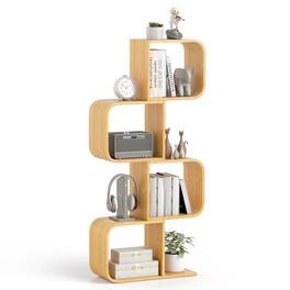 Kadyn - 4-Tier S-Shaped Bamboo Bookcase - 4 Open Cubes, Perfect for Living Room, Natural - Brown