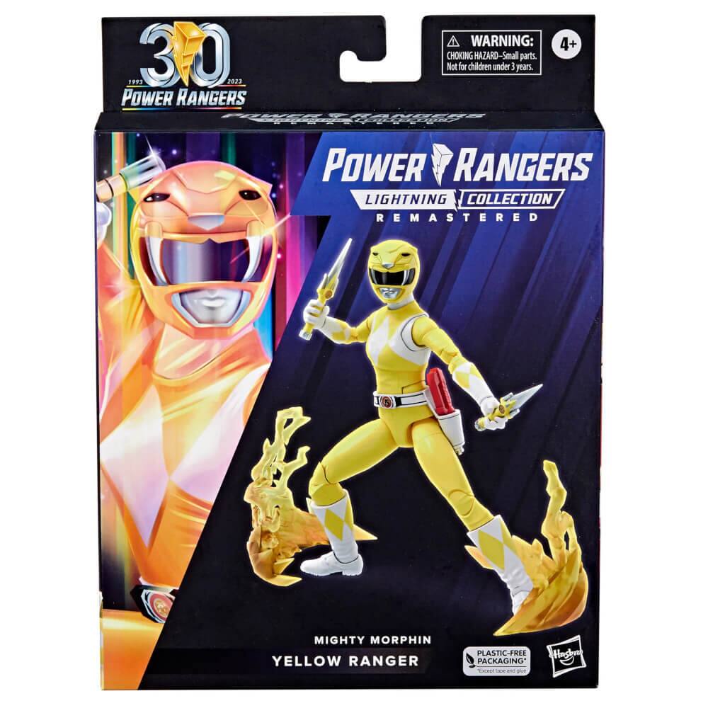 **WARNING:**  
1993 30 2022  
CHOKING HAZARD - Small parts. Not for children under 3 years.

**POWER RANGERS**  
LIGHTNING COLLECTION  
REMASTERED

**MIGHTY MORPHIN YELLOW RANGER**

**PLASTIC-FREE PACKAGING**  
(Except toes and grips)

**4+**  
CHOKING HAZARD - Small parts. Not for children under 3 years.
