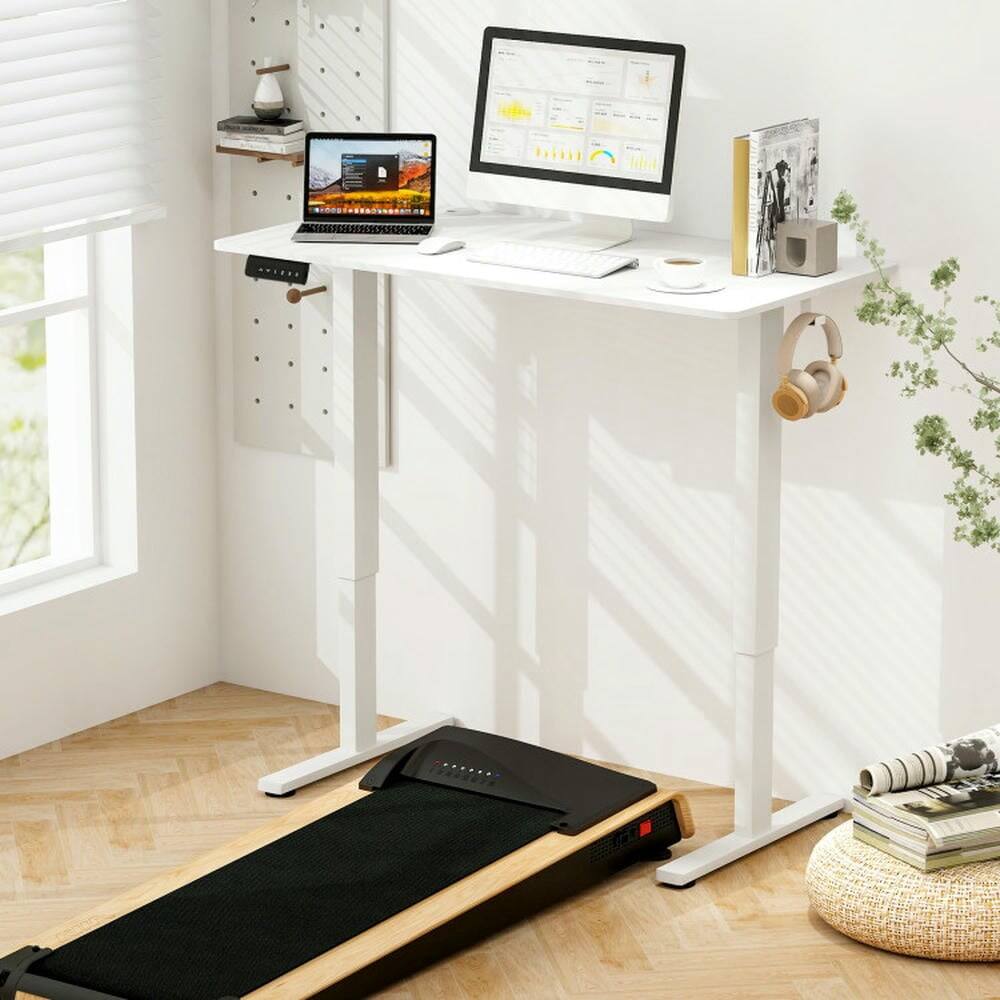 Alt View 5. Pefilos - Electric Standing Desk with 3 Memory Height Settings & 2 Hanging Hooks & Cable Management-White, Office Desk, Desks - White.