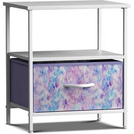 Sorbus - Nightstand 1-Drawer Shelf Storage, Bedside Furniture & Chest Dresser with Steel Frame, Wood Top & Fabric Bins - Purple Tie-Dye