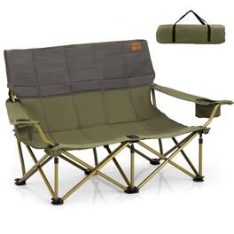 Gymax - Oversized Camping Chair Folding Loveseat Camping Couch w/ Cup Holders & Padding - Green