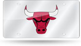 Rico Industries - Chicago Bulls NBA Logo Silver Mirror Look LASER License Plate - Multi