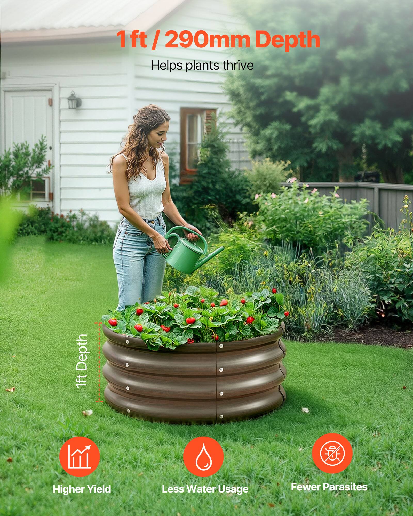 1 ft / 290mm Depth  
Helps plants thrive  

1 ft Depth  

Higher Yield  
Less Water Usage  
Fewer Parasites