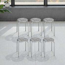 Hivvago - Six-Piece Stackable Metal Stool Set with Round Seat and Floral Design - Gray