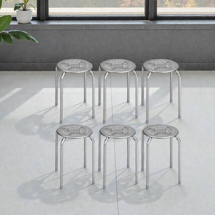 Front. Hivvago - Six-Piece Stackable Metal Stool Set with Round Seat and Floral Design - Gray.