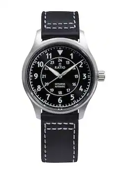 RATIO - Skysurfer Pilot Sunray Dial Leather Automatic RTS314 200M Men's Watch - Black