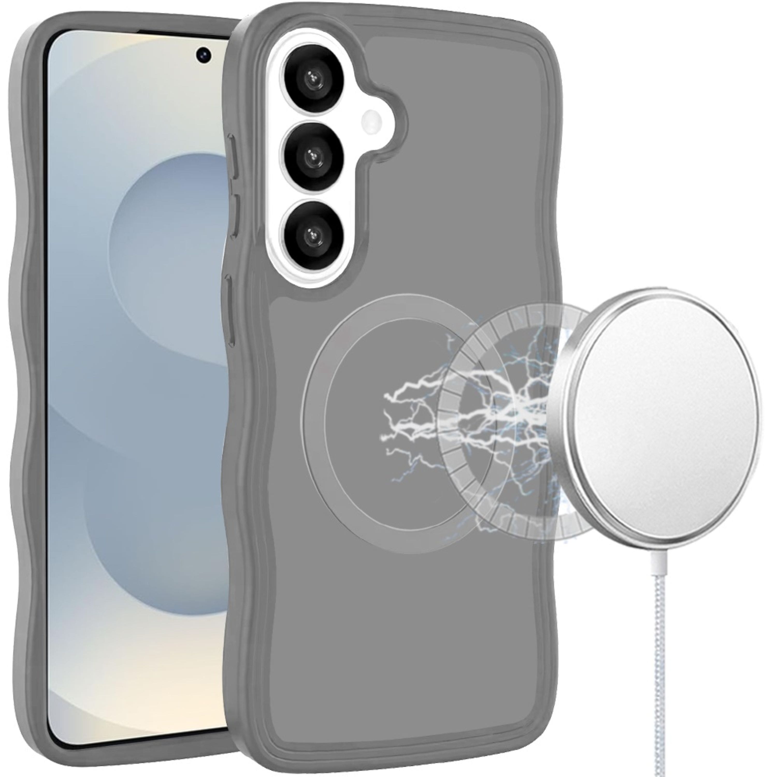 Kitcheniva - Wavy Side Grip with Magnetic Circle With Tempered Glass For Samsung S26 Grey - Gray price history on PriceWatchPro
