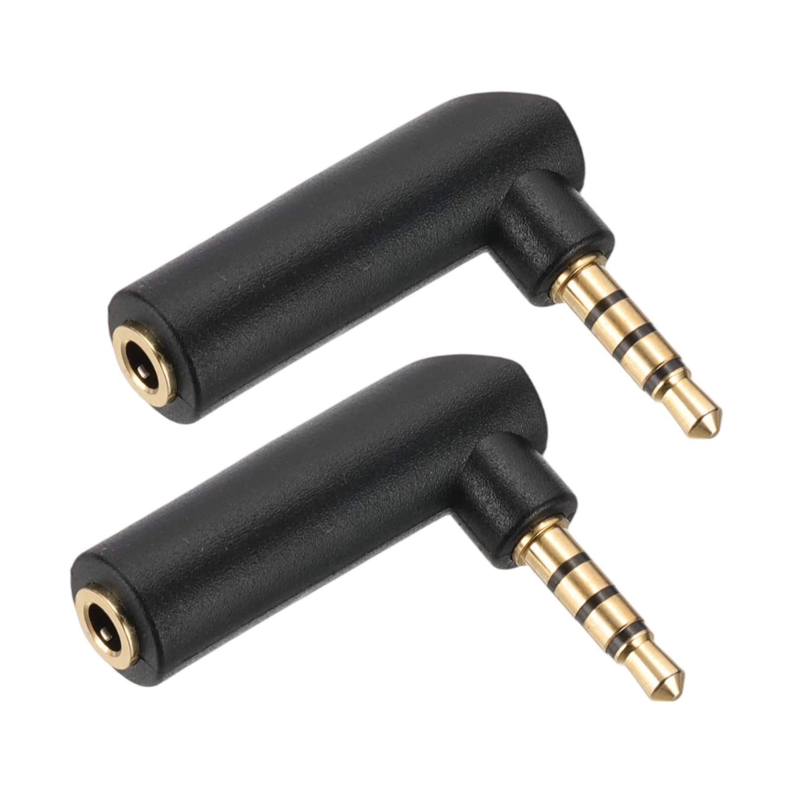 Unique Bargains - 2pcs 3.5mm Male to Female Right Angled Stereo Audio Adapter Connector Jack, Black/Gold - Black Gold