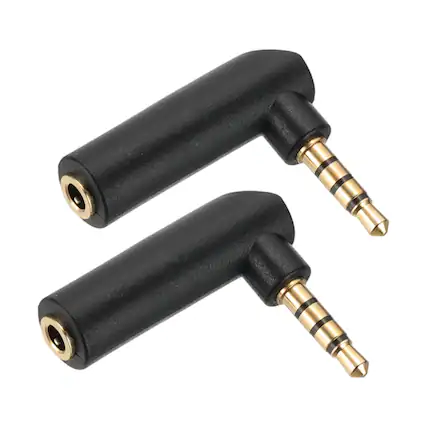 Front. Unique Bargains - 2pcs 3.5mm Male to Female Right Angled Stereo Audio Adapter Connector Jack, Black/Gold - Black Gold.