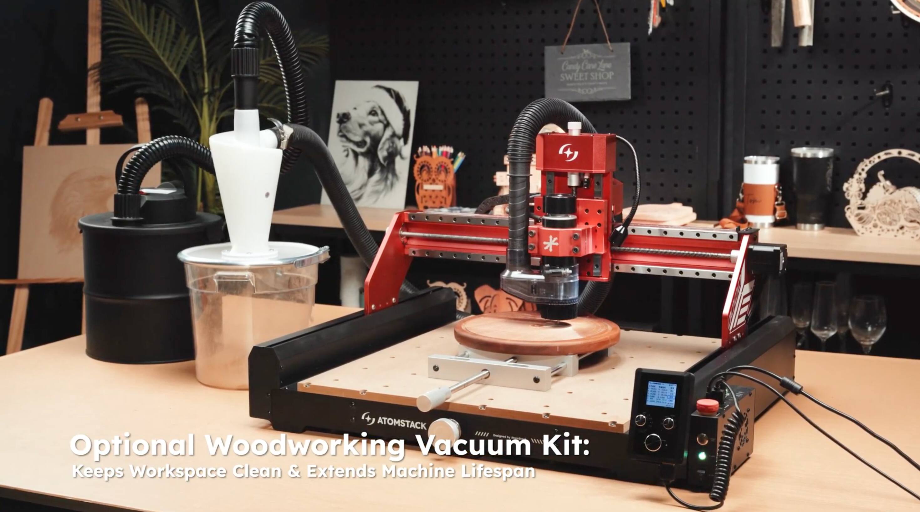 Optional Woodworking Vacuum Kit: Keeps Workspace Clean & Extends Machine Lifespan