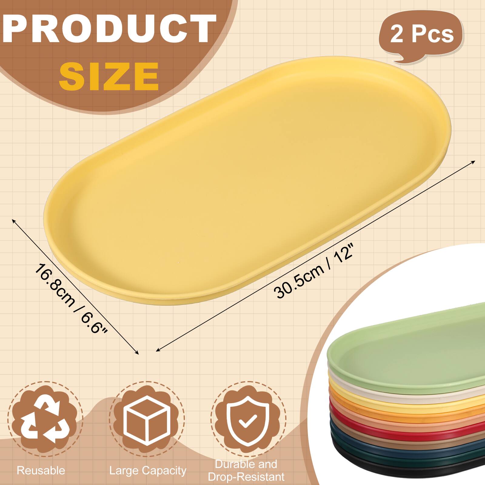 PRODUCT SIZE  
2 Pcs  
16.8cm / 6.6"  
30.5cm / 12"  

Reusable  
Durable and Large Capacity  
Drop-Resistant