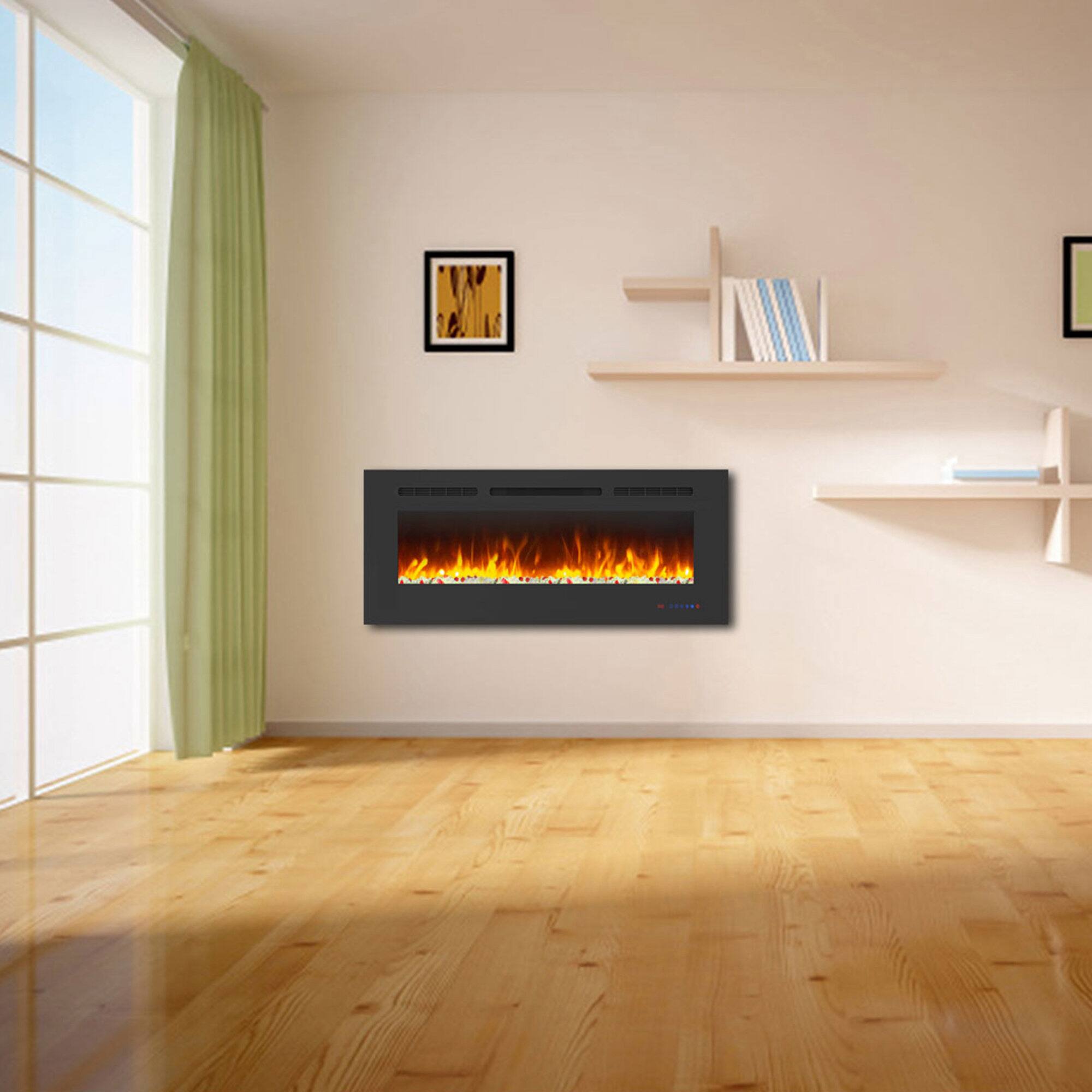 Back. Ihomeadore - 42" Electric Wall-Mounted  Recessed Fireplace Insert with Remote, Adjustable Flame Color & Speed - Black.