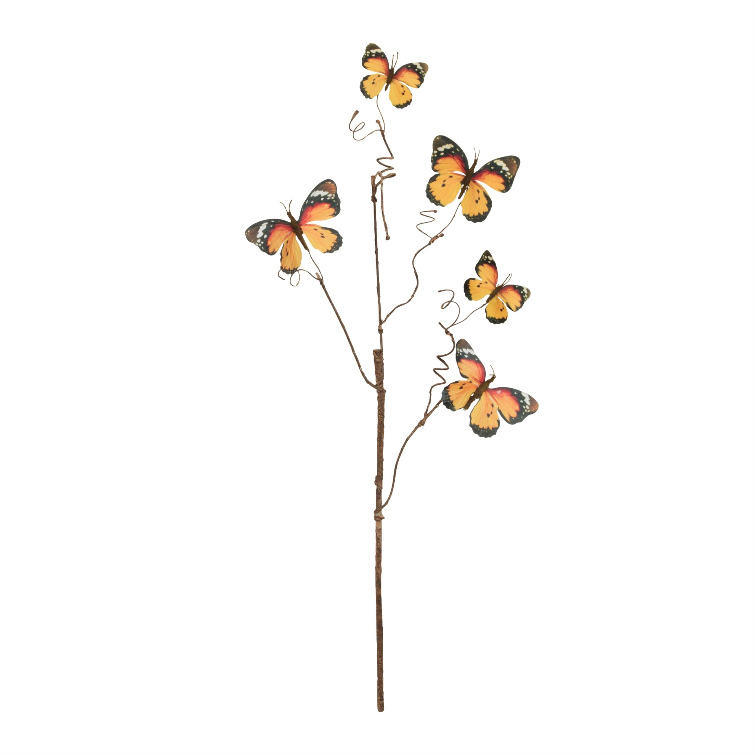 Angle. BreeBe - Butterfly Twig Spray (Set of 4) - Orange, Black.