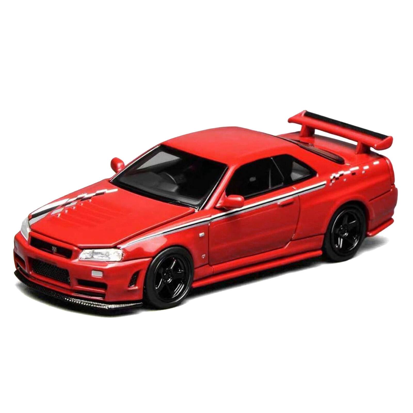 Alt View 4. MotorHelix - Nissan Skyline GT-R (R34) Nismo RHD Custom Red with Stripes "Senior 64" Series 1/64 Diecast Model Car by MotorHelix.