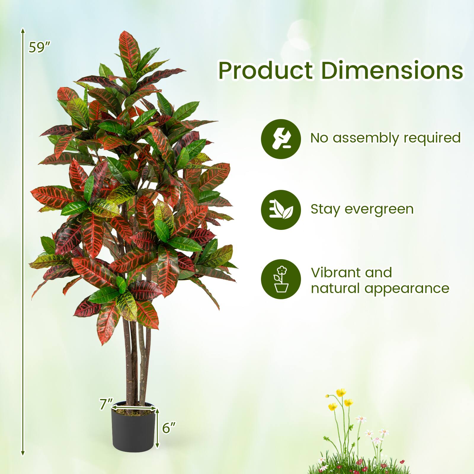 Product Dimensions

- 59" height
- 7" width
- 6" depth

No assembly required

Stay evergreen

Vibrant and natural appearance