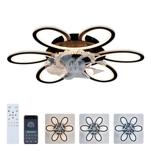 Angle. LUCKY ONE - 25" Low Profile Ceiling Fan with Light Remote APP 5 Blades DC Motor - Matte Black.