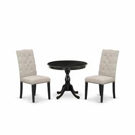 East West Furniture - 3 Piece Dining Set Consists of 1 Modern Dining Table and 2 Doeskin Linen Fabric Dining Chairs - Multi-Color