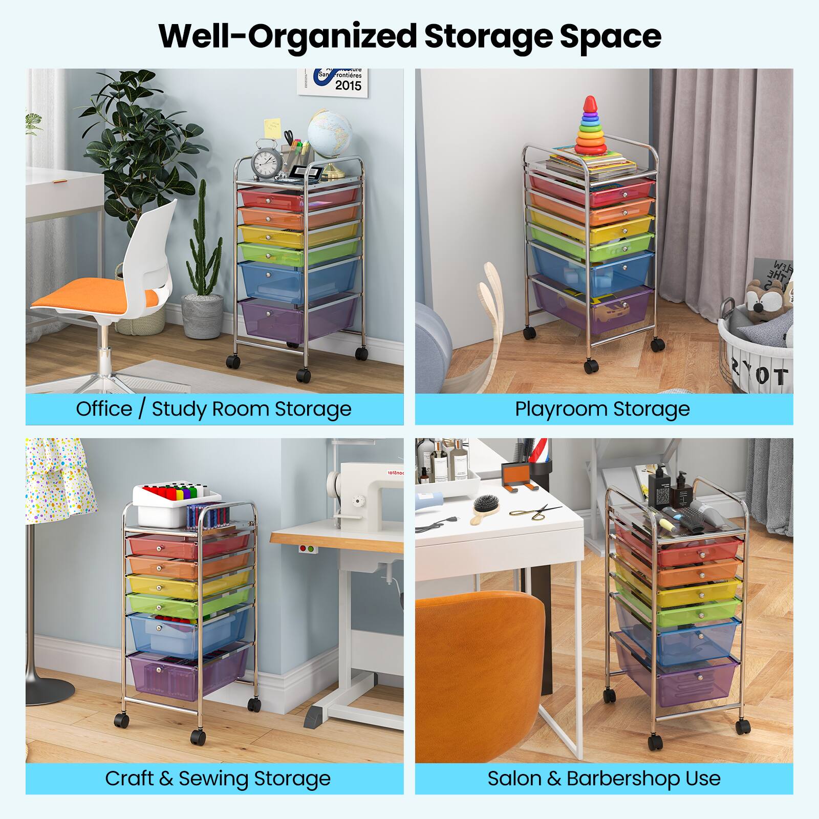Well-Organized Storage Space

Office / Study Room Storage
Playroom Storage
Craft & Sewing Storage
Salon & Barbershop Use