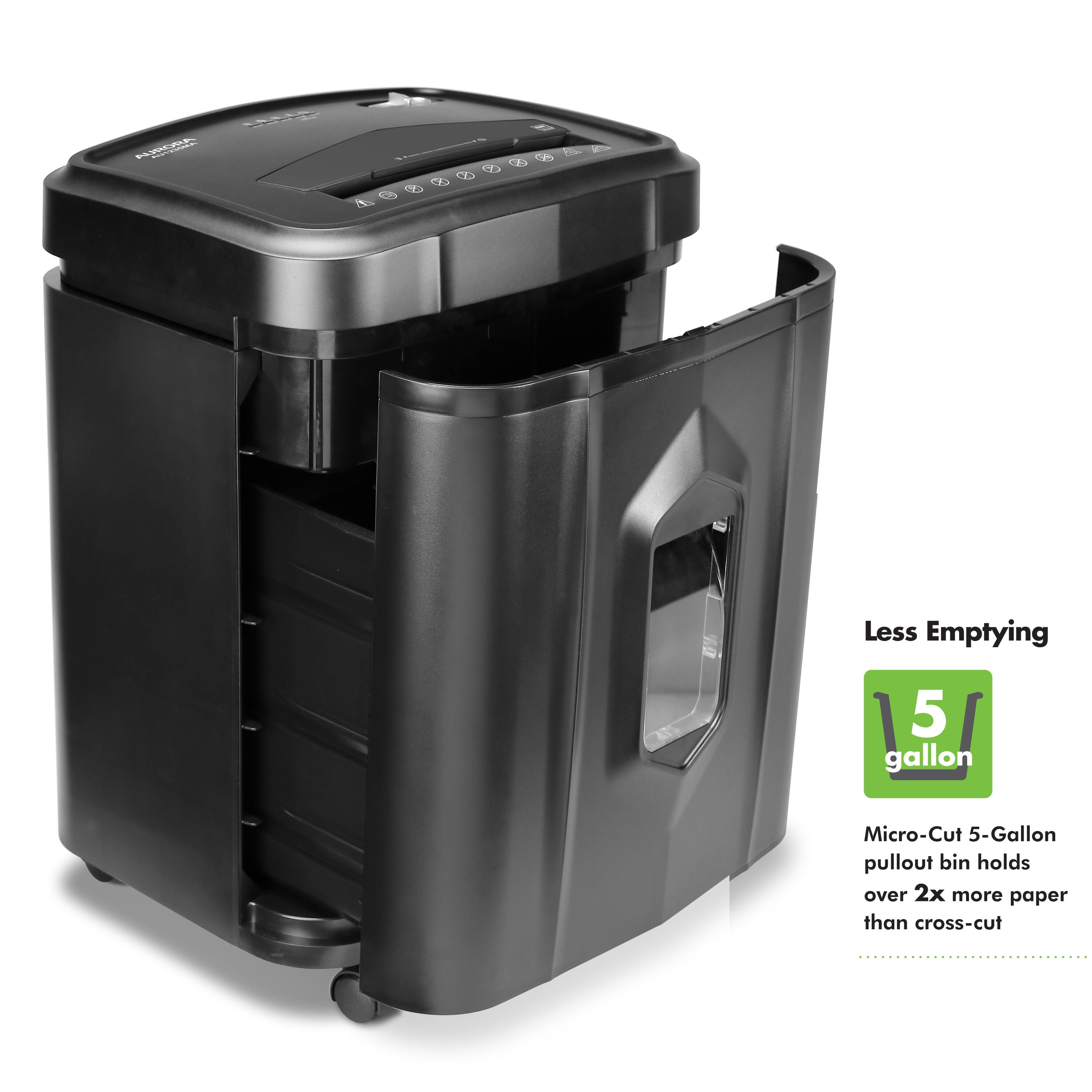 Less Emptying

5 gallon

Micro-Cut 5-Gallon pullout bin holds over 2x more paper than cross-cut