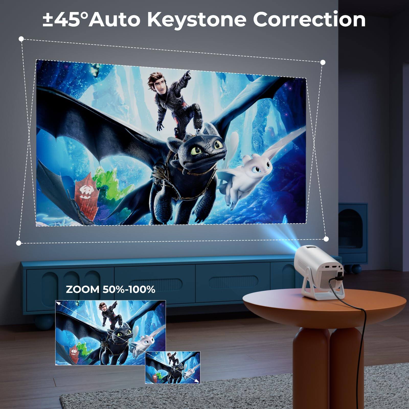 +45° Auto Keystone Correction
ZOOM 50%-100%