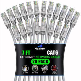 Maximm - Cat 6 Ethernet Cable 7 ft (20-Pack) - UTP, 10Gbps, 550MHz