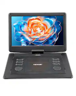 VEVOR - Portable DVD Player, 15.6 inch HD Swivel Display Screen, 4.5-5 H Built-in Rechargeable Battery - Black