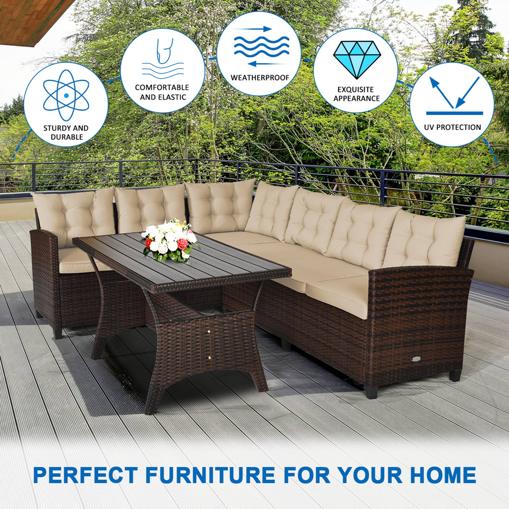 PERFECT FURNITURE FOR YOUR HOME, STURDY AND DURABLE, COMFORTABLE AND ELASTIC, WEATHERPROOF, EXQUISITE APPEARANCE, UV PROTECTION