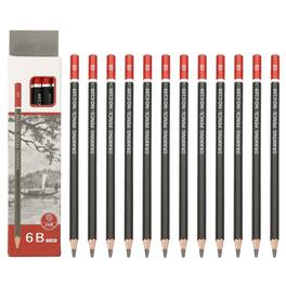 Unique Bargains - 24pcs 6B Drawing Pencils Hexagonal Pre-sharpened for Sketching Writing Art Artists Beginners - Red/Black