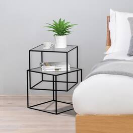 VIVZONE - Glass Double Layer 3D Floating Side Table - Black