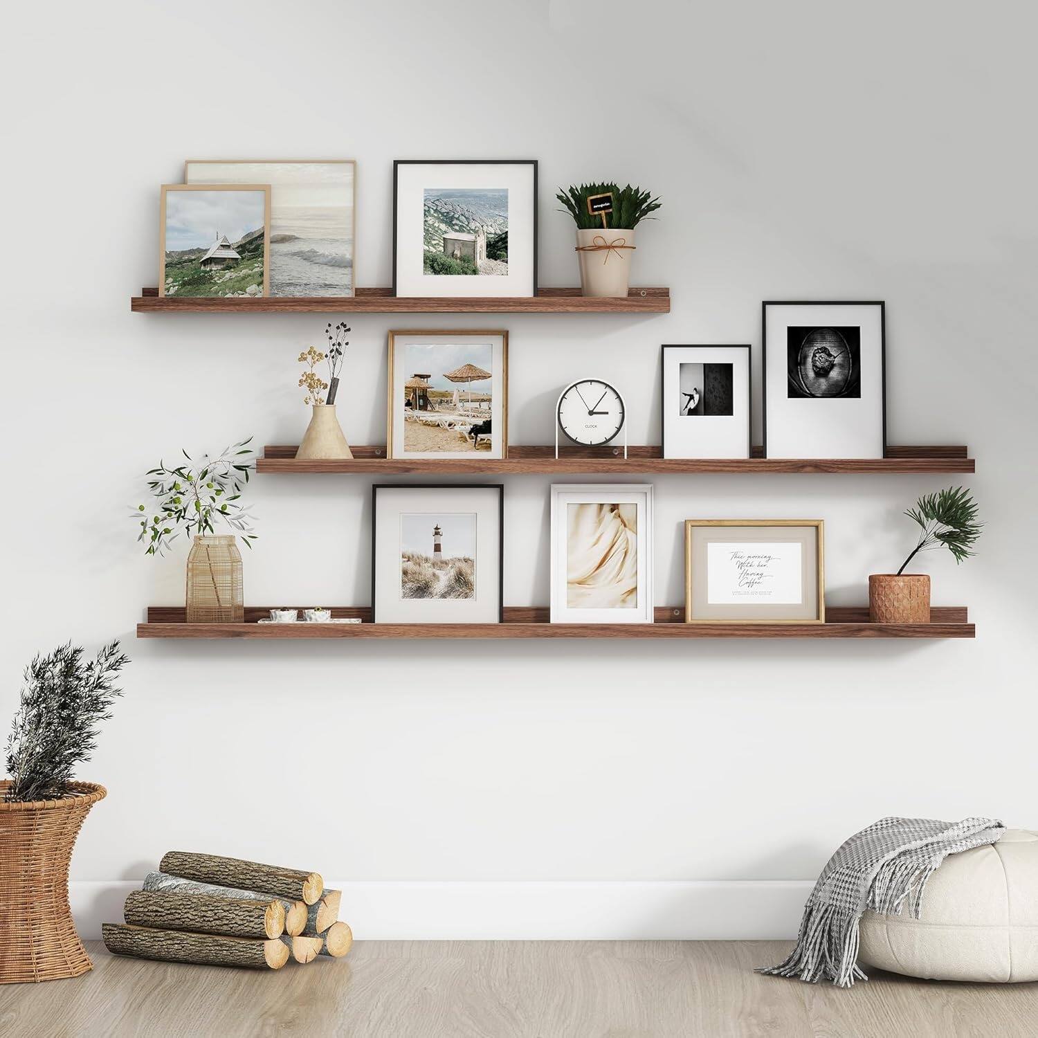 Alt View 1. Dazzed Corner - 24 Inch Shelves with Lip,Floating Picture Ledge Shelves Set of 4 - Walnut.