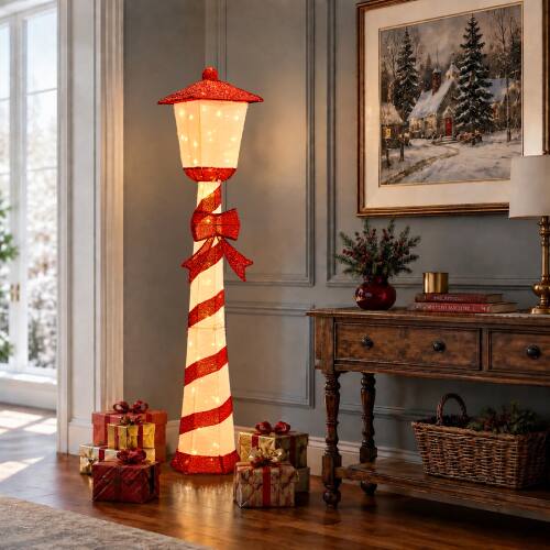 Alt View 9. Winado - 5FT Christmas Lamp Post with Bowknot, Pre-lit Lights for Indoor Outdoor Porch Lawn Yard Holiday Displays Decorations - Red & White.