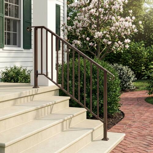 Alt View 10. Winado - 4-Step Handrails Wrought Iron Transitional Crimping Handrail Waterproof Cover for Concrete Steps Indoor Outdoor Garden - Brown.