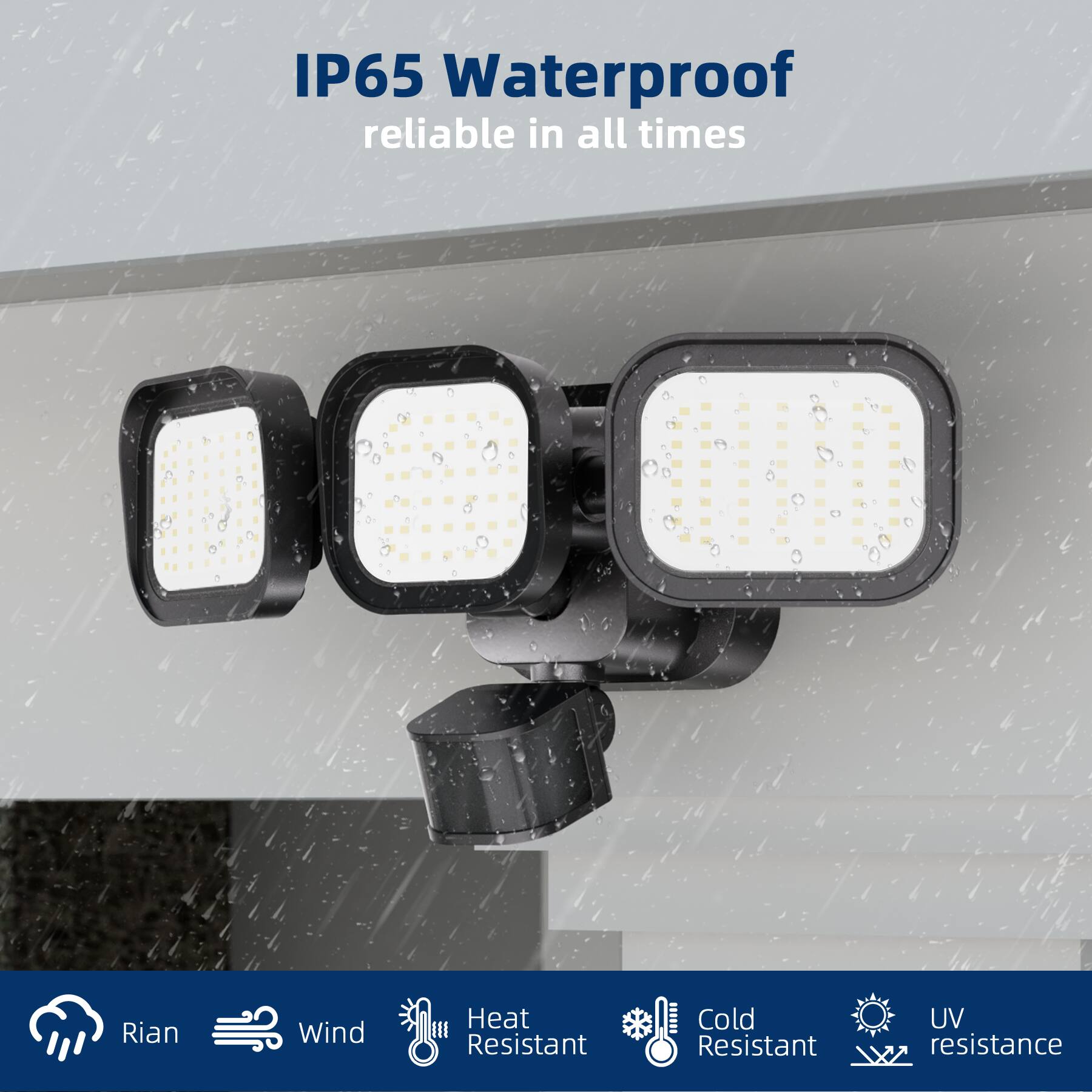 IP65 Waterproof  
reliable in all times  

Rian  
Wind  
Heat Resistant  
Cold Resistant  
UV resistance