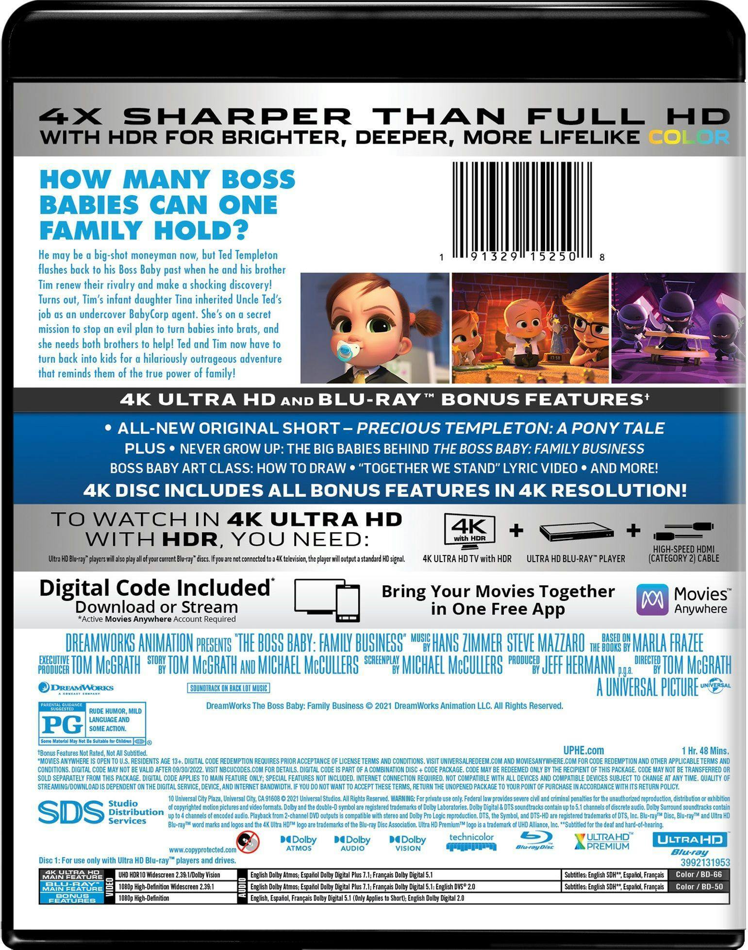 Back. The Boss Baby: Family Business   - 4K Blu-Ray.