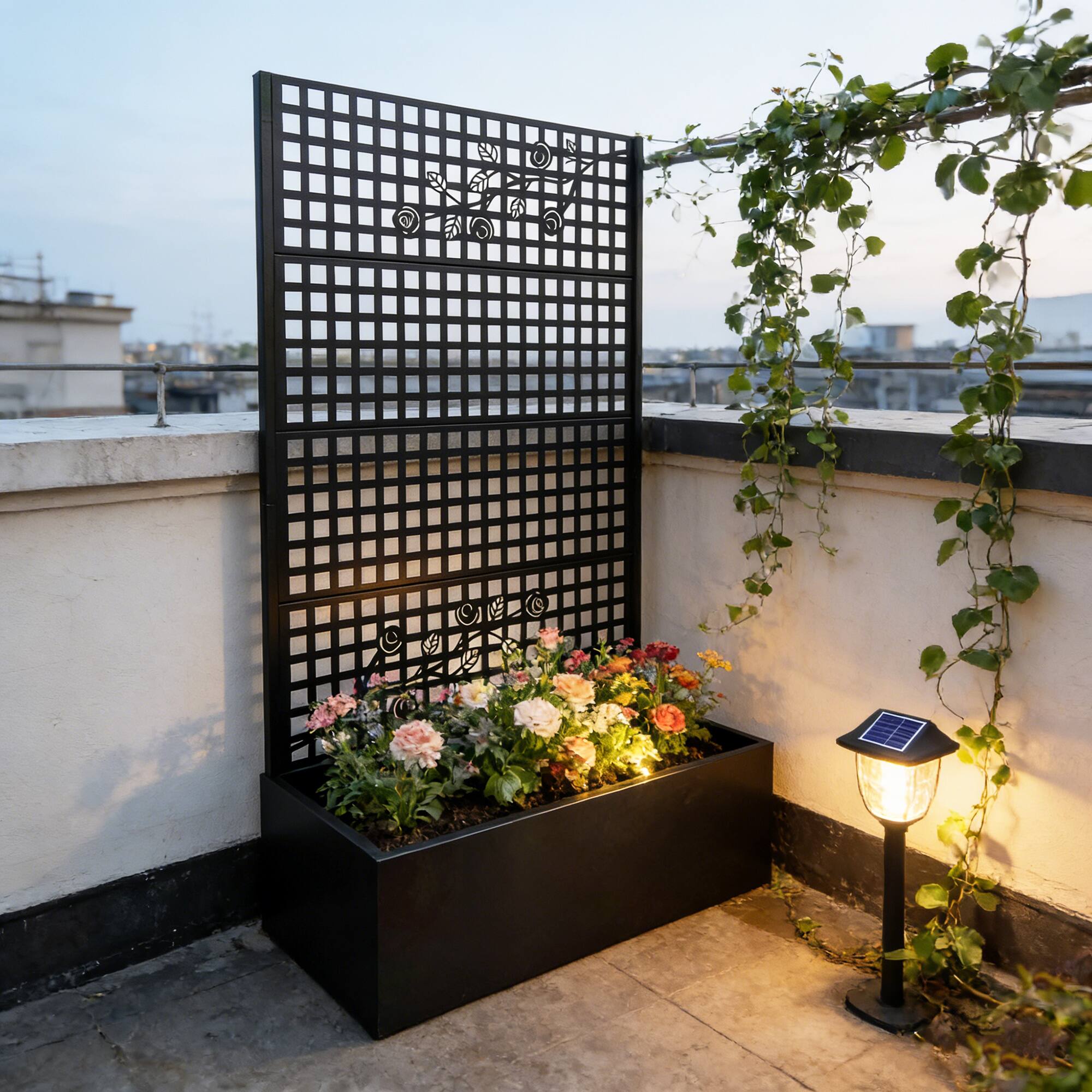 Alt View 1. Loheer - Metal Planter Box with Trellis, 5.9 ft H Raised Garden Bed Privacy Screen for Patio Balcony - Black.