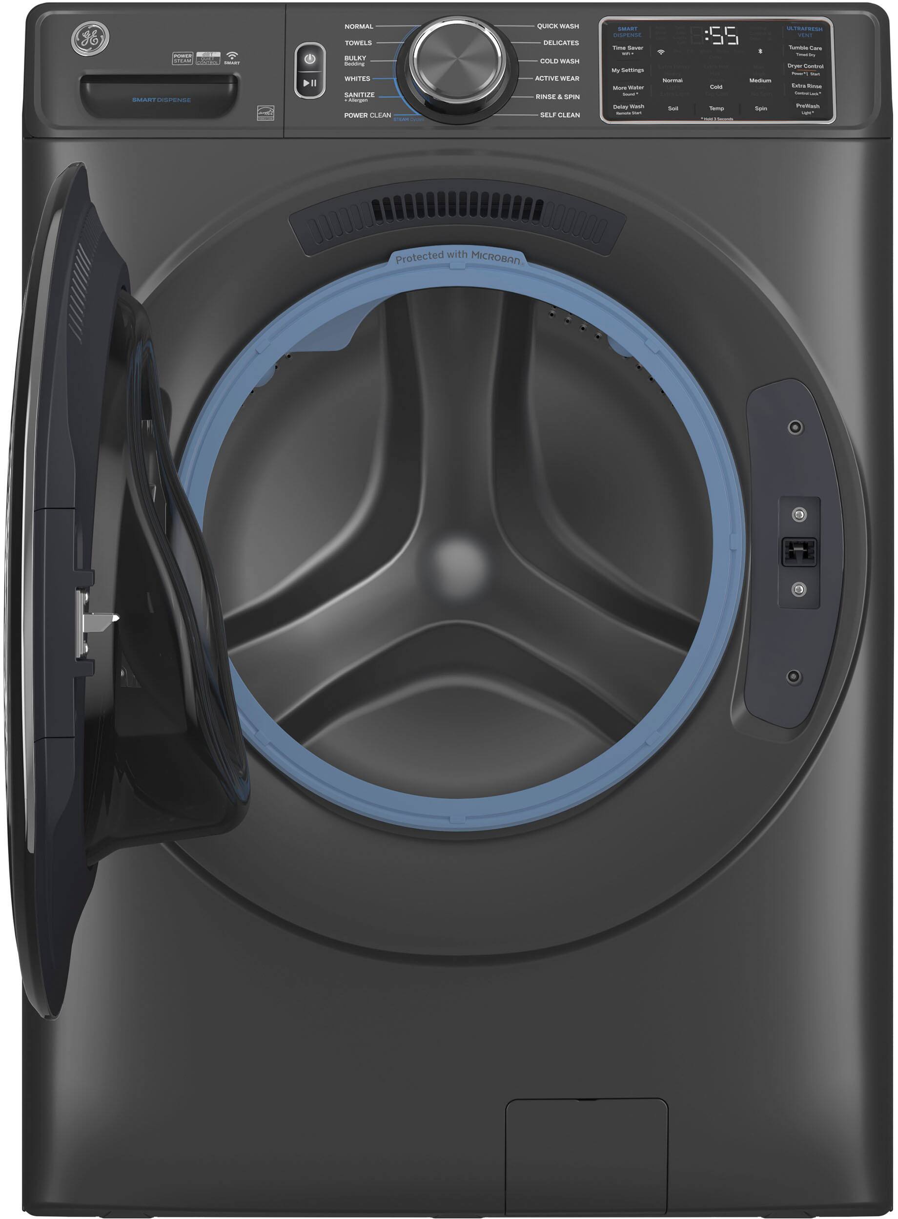 The text on the image is in Spanish, so I will provide a corrected version of the text in English. The text reads:

"Washing machine with a drum size of 55 liters. Protected with Icroban 2. Quick wash, active wear, rinse & spin, and eco wash features. Normal and delicate wash settings. 1200 spin speed. 12-hour timer. 12-minute timer. 12-minute pause. 12-minute spin. 12-minute rinse. 12-minute drain. 12-minute dry. 12-minute cool dry. 12-minute sanitize. 12-minute extra rinse. 12-minute extra spin. 12-minute extra pause. 12-minute extra drain. 12-minute extra dry. 12-minute extra cool dry. 12-minute extra sanitize. 12-minute extra rinse. 12-minute extra spin. 12-minute extra pause. 12-minute extra drain. 12-minute extra dry. 12-minute extra cool dry. 12-minute extra sanitize. 12-minute extra rinse. 12-minute extra spin. 12-minute extra pause. 12-minute extra drain. 12-minute extra dry. 12-minute extra cool dry. 12-minute extra sanitize. 12-minute extra rinse. 12-minute extra spin. 12-minute extra pause. 12-minute extra drain. 12-minute extra dry. 12-minute extra cool dry. 12-minute extra sanitize. 12-minute extra rinse. 12-minute extra spin. 12-minute extra pause. 12-minute extra drain. 12-minute extra dry. 12-minute extra cool dry. 12-minute extra sanitize. 12-minute extra