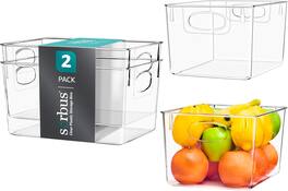 Sorbus - Storage Bins Plastic Organizer Container Holders with Handles – Versatile for Kitchen, Refrigerator - Clear