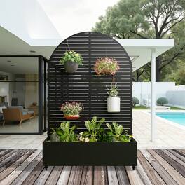 PexFix - 72 in. H x 47 in. W Louvered Pattern Arch Metal Planter Box Raised Garden Beds with Trellis-Ideal for Balcony - Black