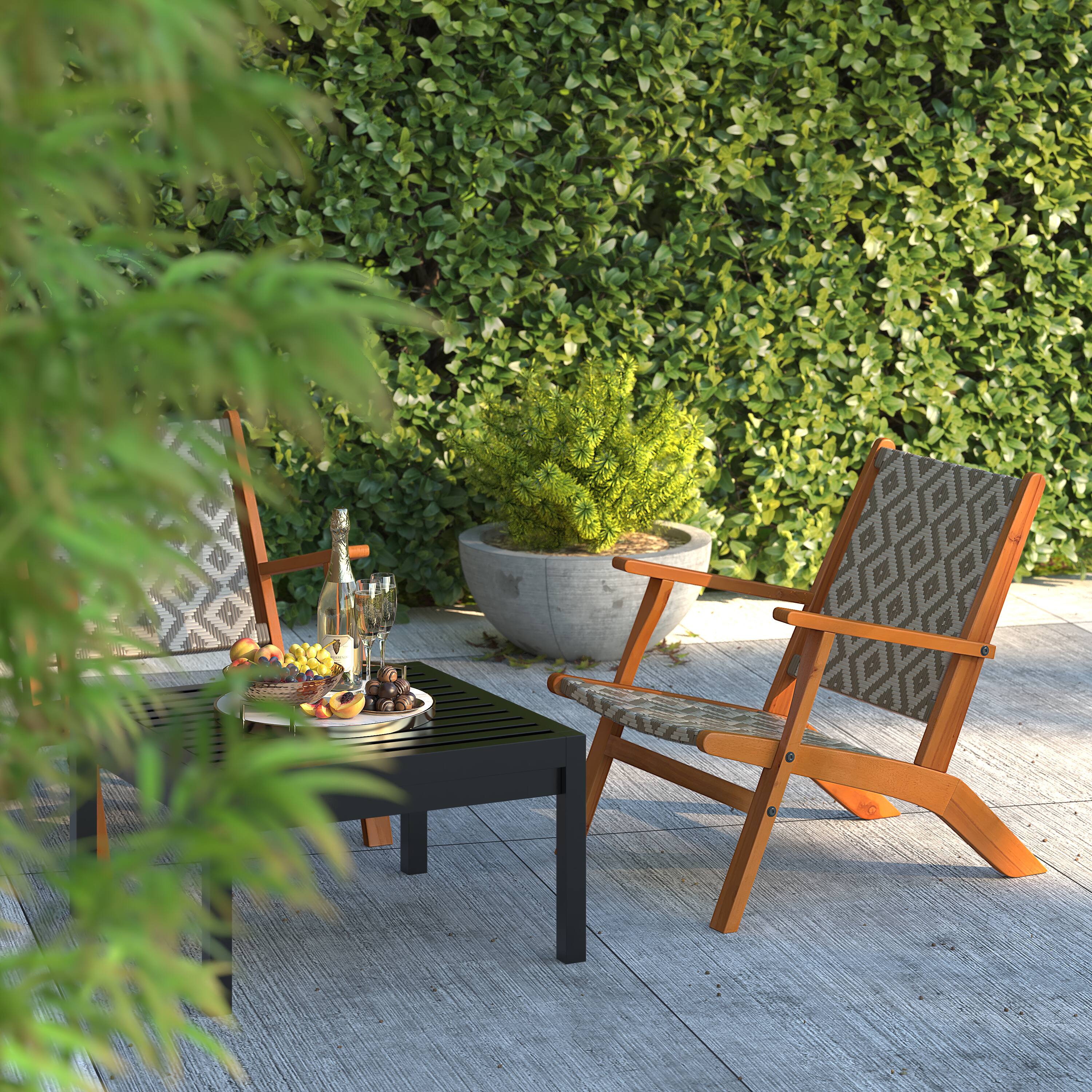 Alt View 1. Balkene Home - Vega Natural Stain Outdoor Chair All Weather Wicker Outdoor Chair Acacia Wood Construction Mid Century Design - Gray & white.