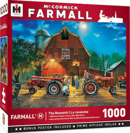McCormick Farmall
1000 Piece Puzzle
The Rematch | La revanche
1000 pièces | 1000 pices
International Harvester 856 | Le 856 d'International Harvester
Spring Valley Farms Est. 1875
BONUS POSTER INCLUDED | PRIME AFFICHE INCLUS
