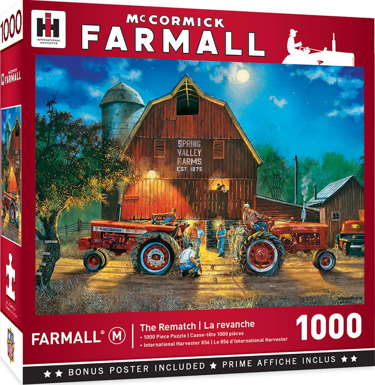 McCormick Farmall  
1000 Piece Puzzle  
The Rematch | La revanche  
1000 pièces | 1000 pices  
International Harvester 856 | Le 856 d'International Harvester  
Spring Valley Farms Est. 1875  
BONUS POSTER INCLUDED | PRIME AFFICHE INCLUS