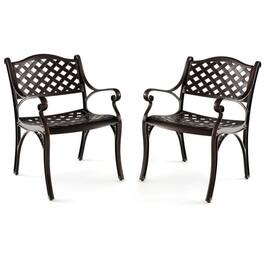 Pefilos - Cast Aluminum Patio Chairs Set of 2 Dining Chairs with Armrests Diamond Pattern, Patio Bistro Armchair Set - Bronze