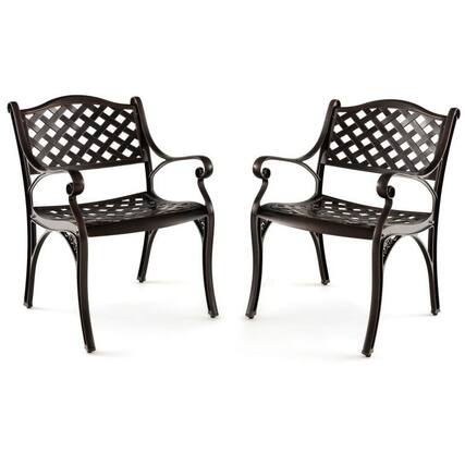 Front. Pefilos - Cast Aluminum Patio Chairs Set of 2 Dining Chairs with Armrests Diamond Pattern, Patio Bistro Armchair Set - Bronze.