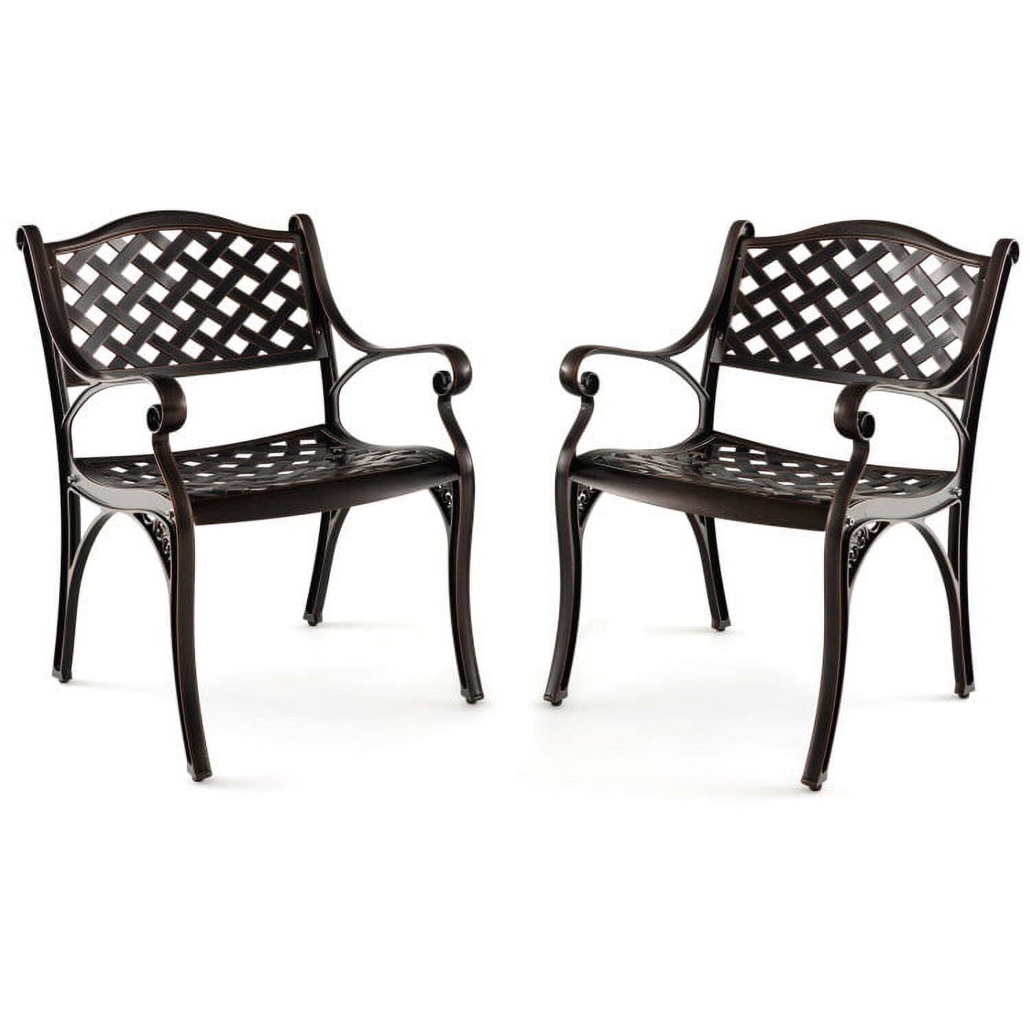 Front. Pefilos - Cast Aluminum Patio Chairs Set of 2 Dining Chairs with Armrests Diamond Pattern, Patio Bistro Armchair Set - Bronze.