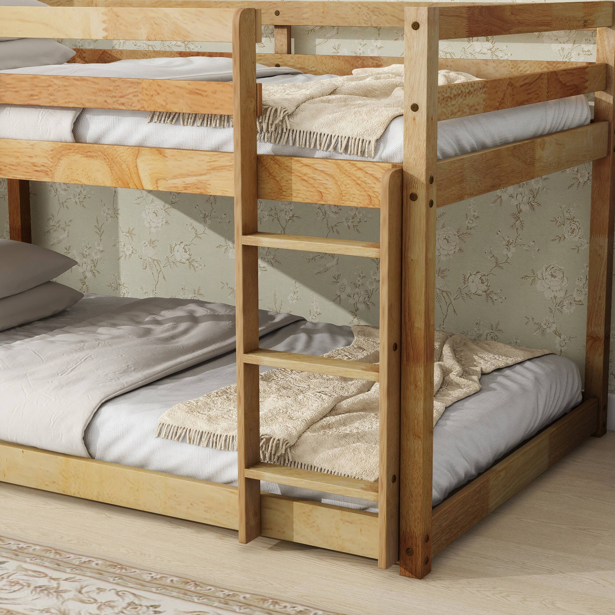 Alt View 8. GOODSILO - Solid Wood Twin Over Twin Floor Bunk Bed with Ladder and Strengthened Slats for Enhanced Stability - Natural.