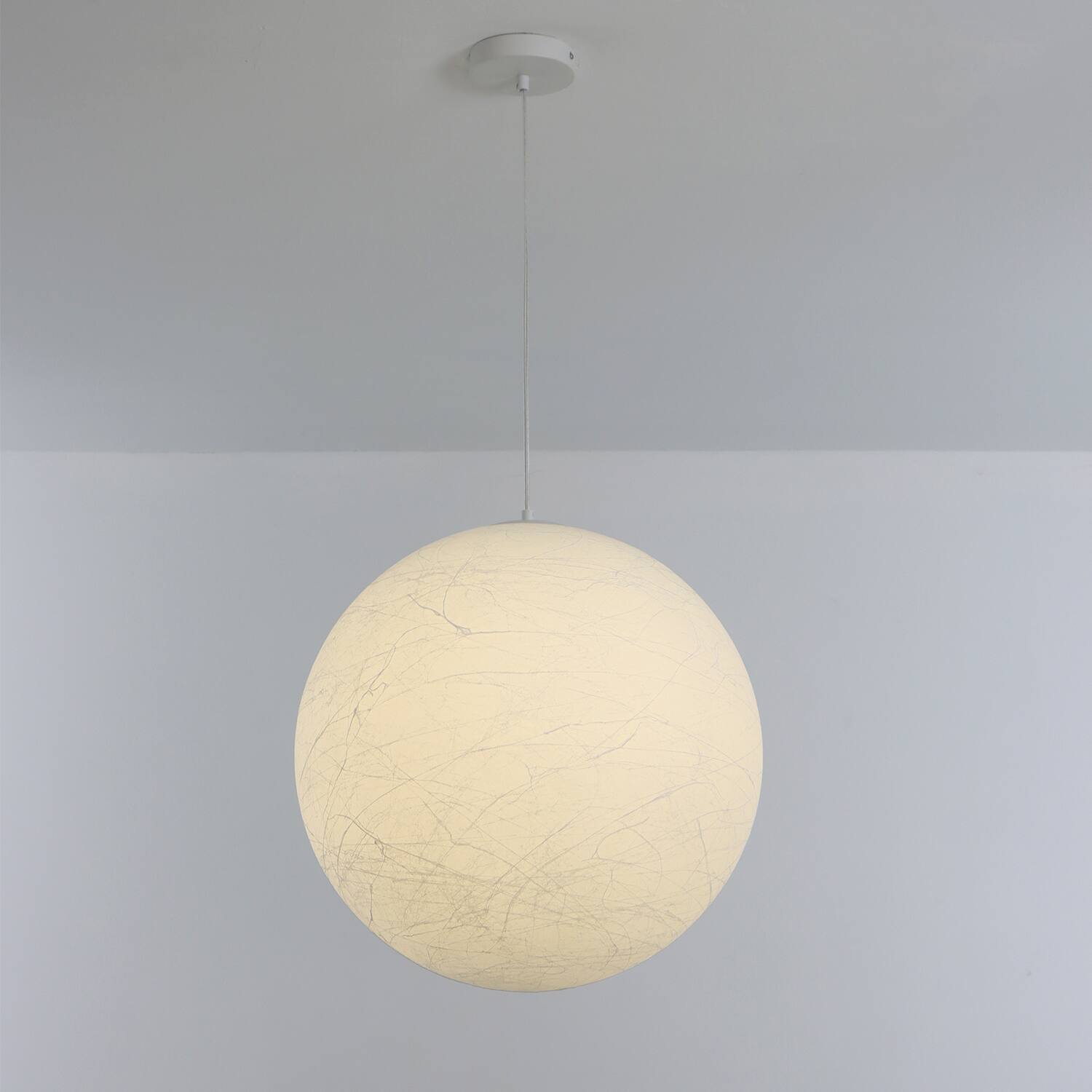 Alt View 6. Umeiluce - 19.7 Inch 1-Light Modern Pendant Light Global Moon Light Natural Silk Decor Shade - White.